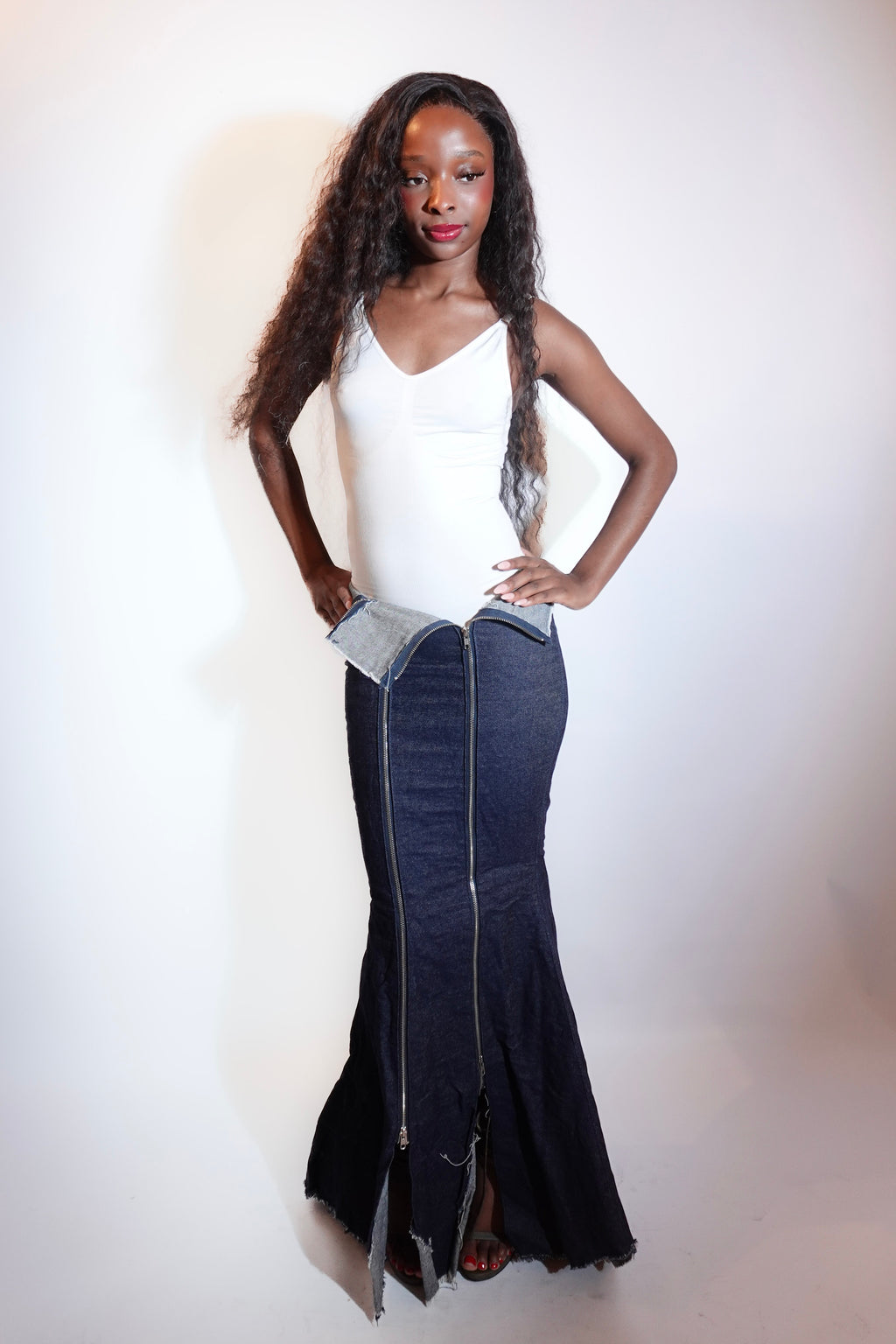 Tora-Lily Zip Denim Maxi Skirt