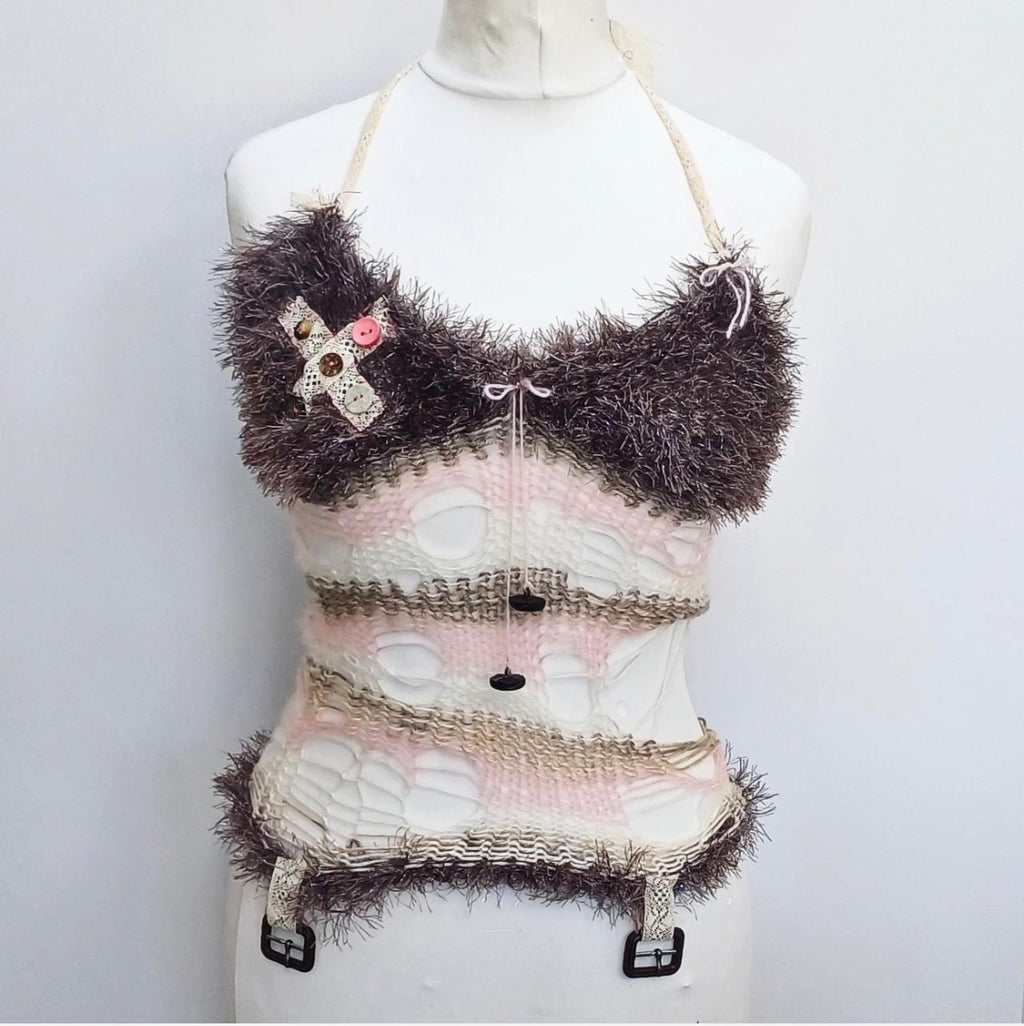 Distressed knit halter top